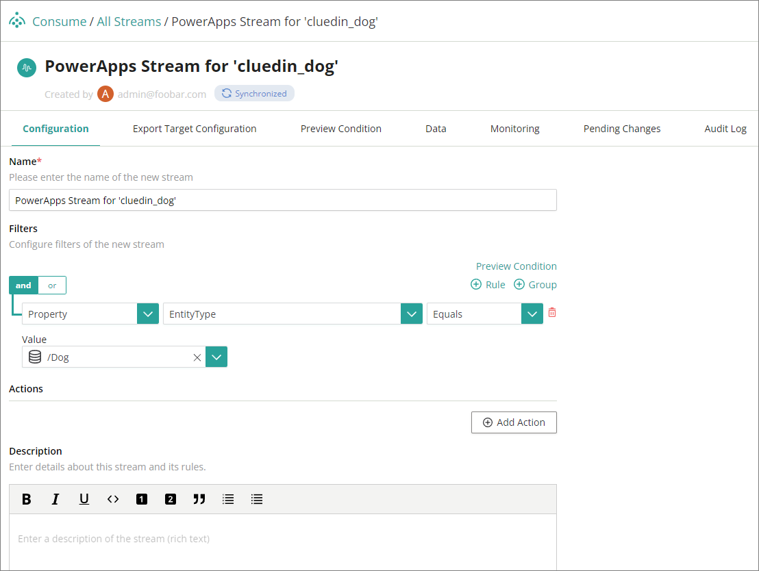CluedIn Stream Configuration